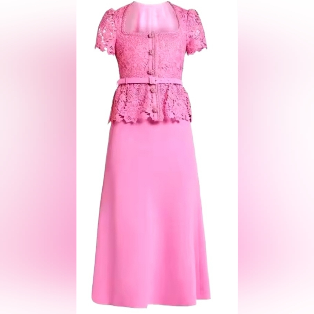 Pink Lace Giupure Lace Midi Sheath dress